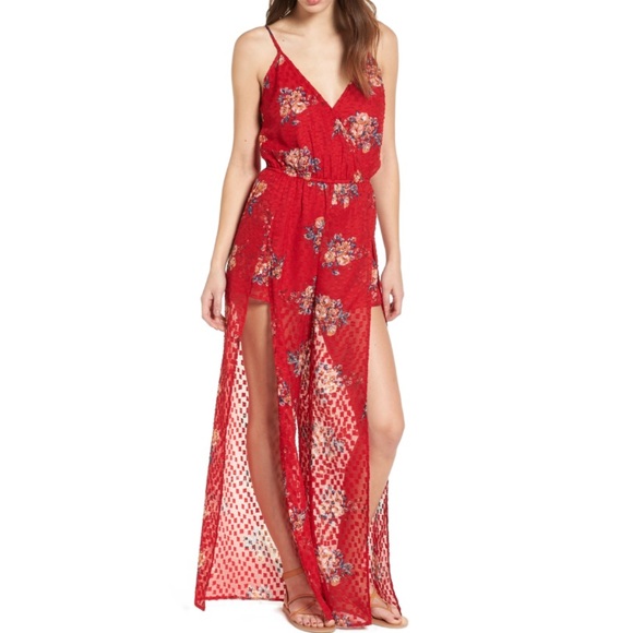 Band of Gypsies Pants - Band of gypsies split leg surplice red jumpsuit